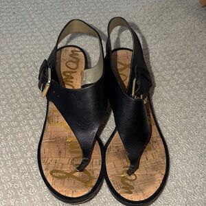 Sam Edelman Black Leather Sandals with Gold Buckle